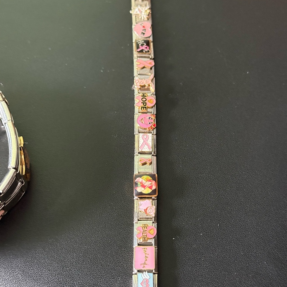 Pink, Gold and Stainless Italian Charm Bracelet
